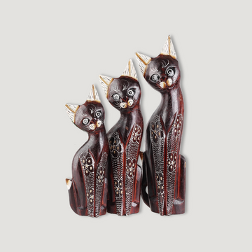 Wooden Decoration Set of Three Cats Leona