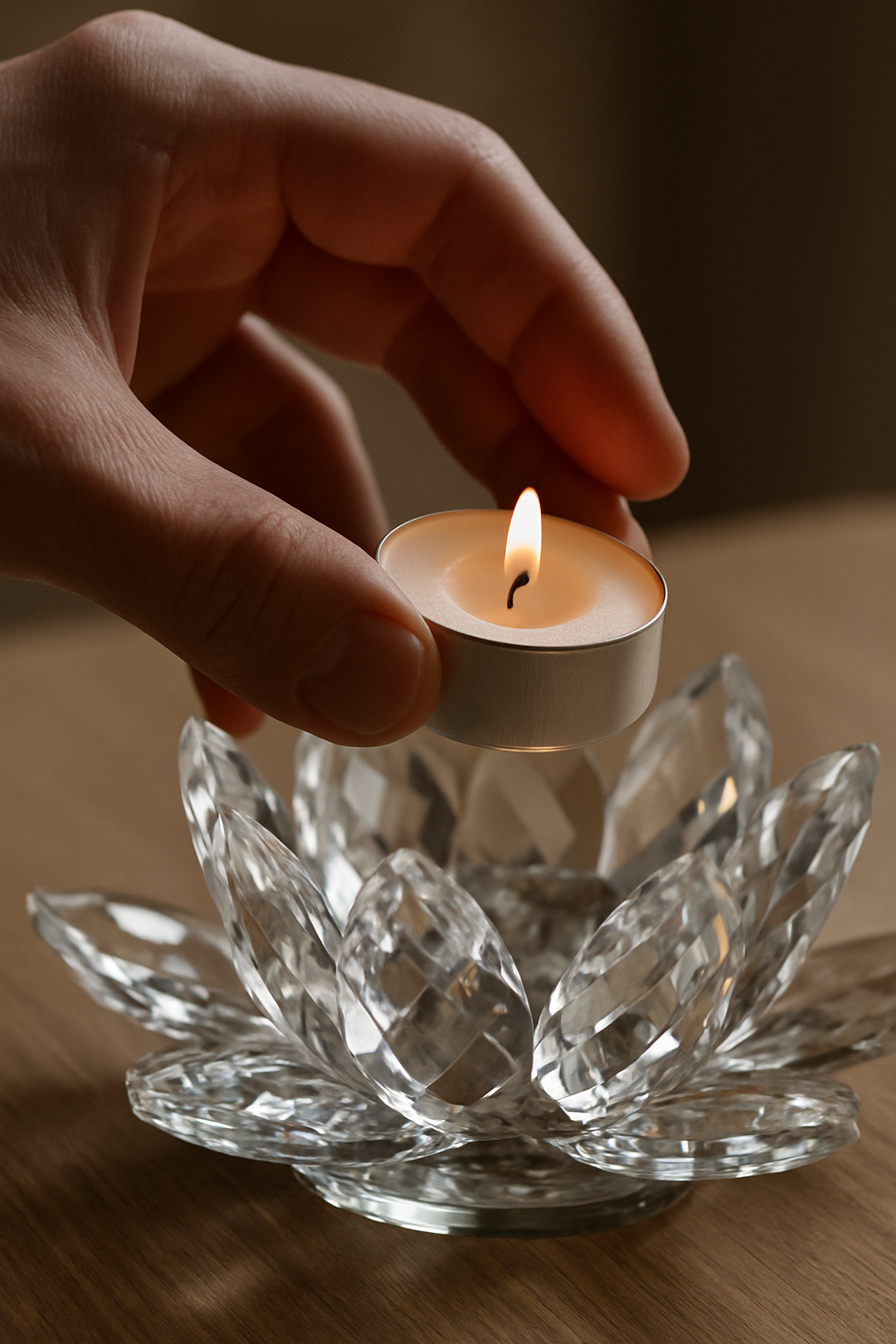 Lotus candlestick made of crystal glass - Lumen