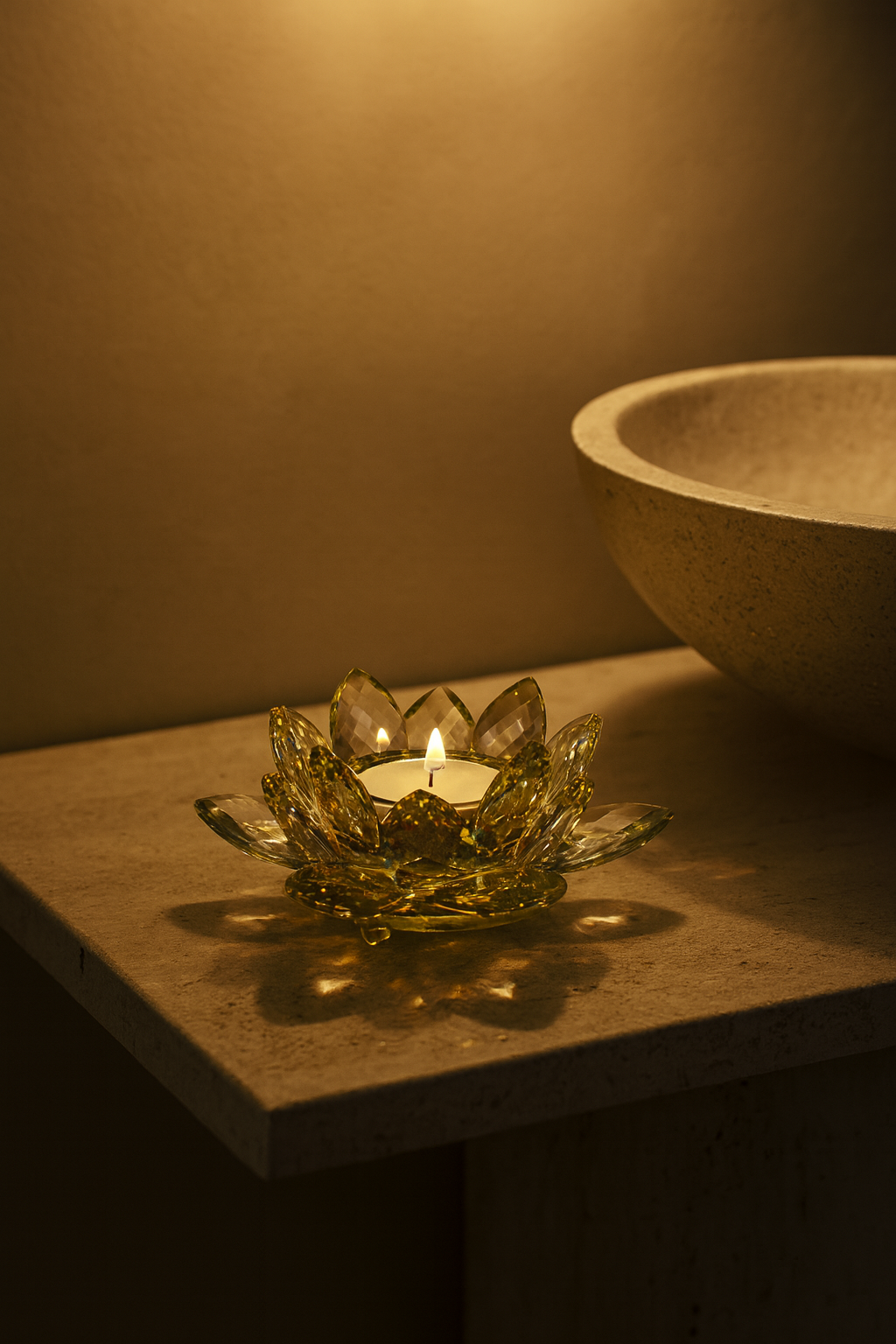 Lotus candlestick made of crystal glass - Soléa