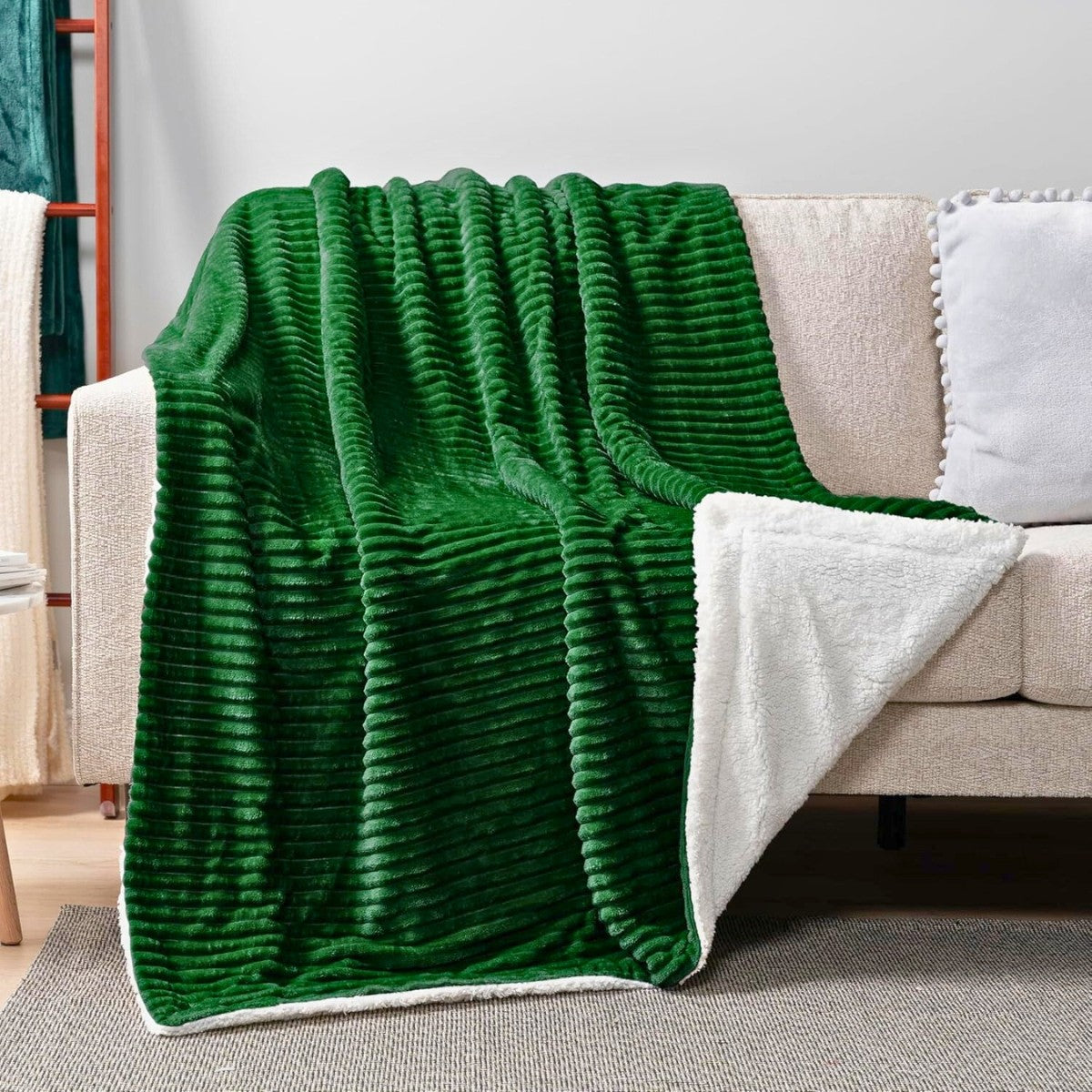 Plüschdecke mit Schafsfell - Oliven