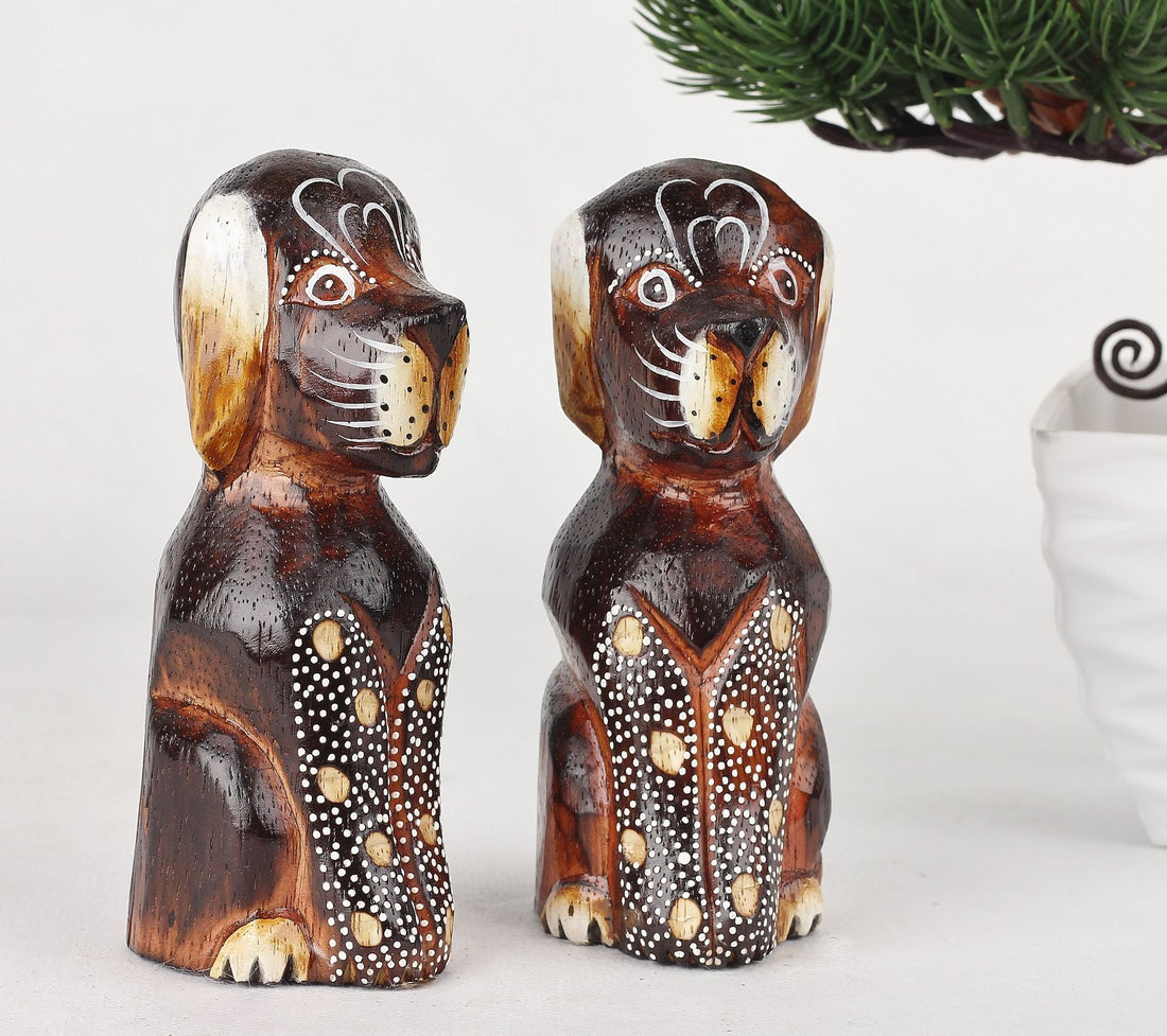 Wooden Decoration Set Two Dogs