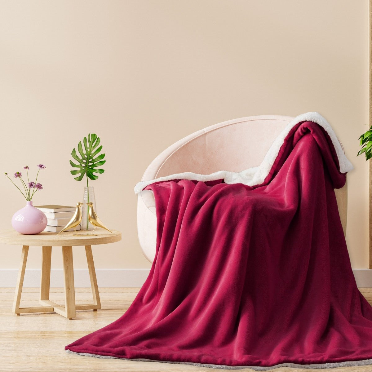 Plüschdecke mit Schafsfell - Karmesinrot