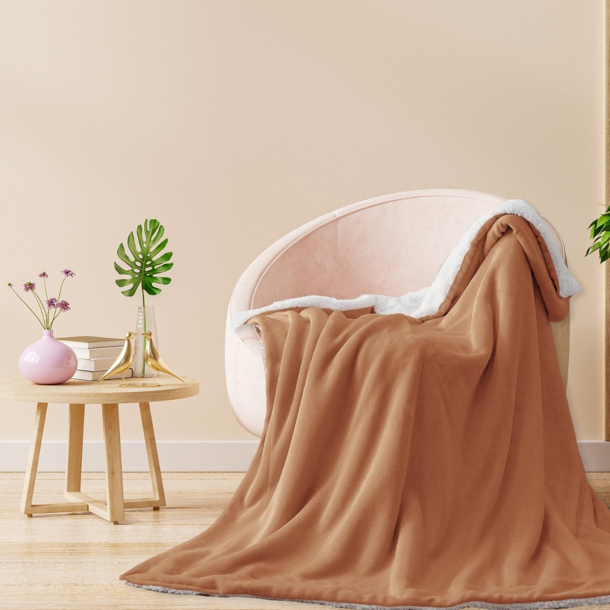 Plüschdecke mit Schafsfell - Honiggold