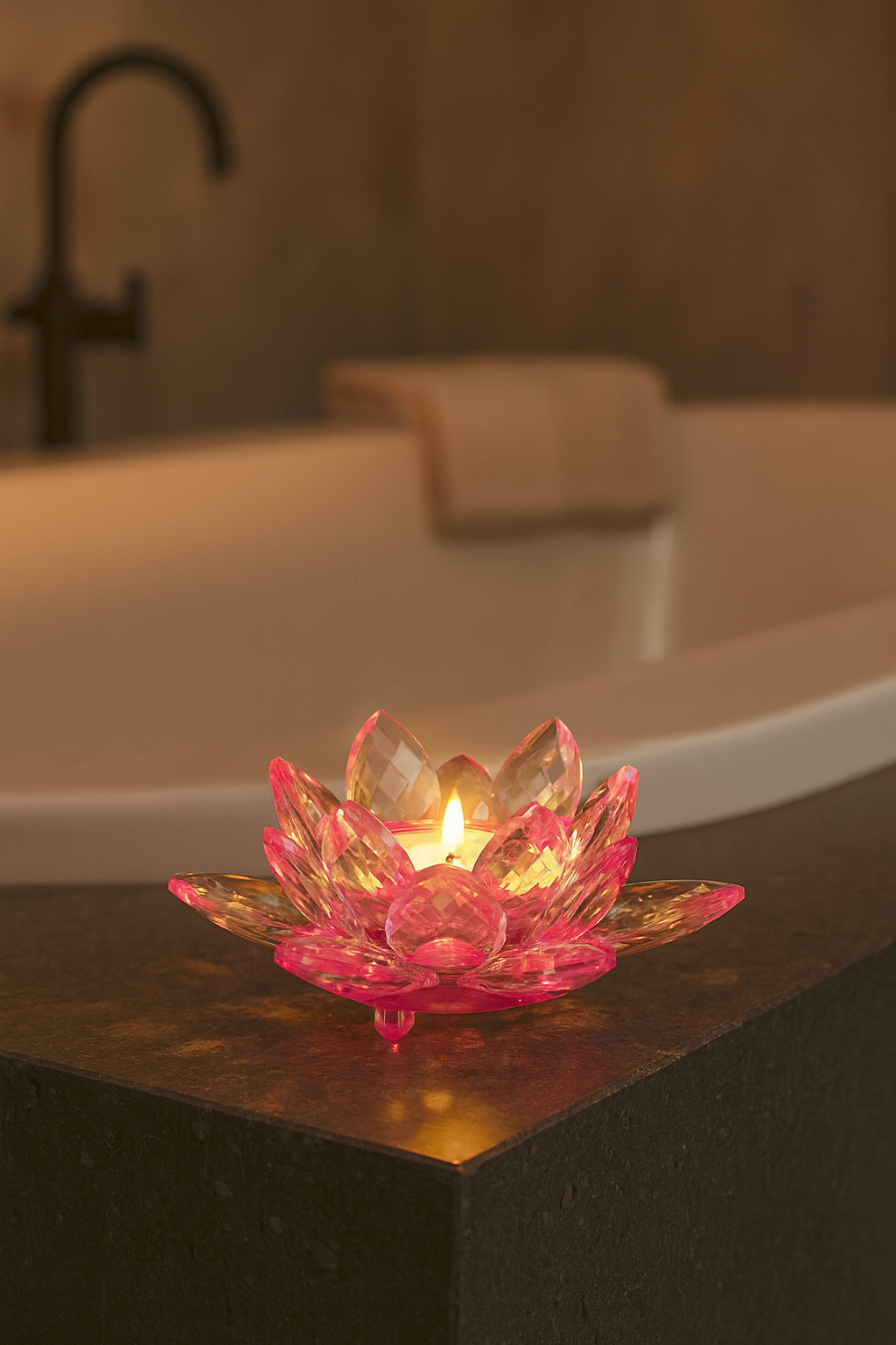 Lotus candlestick made of crystal glass - Roselle